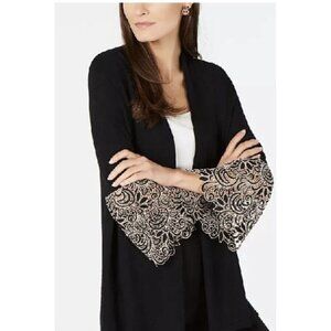 Alfani Womens‎ Size 0X Open Front Lace-Cuff Cardigan Black